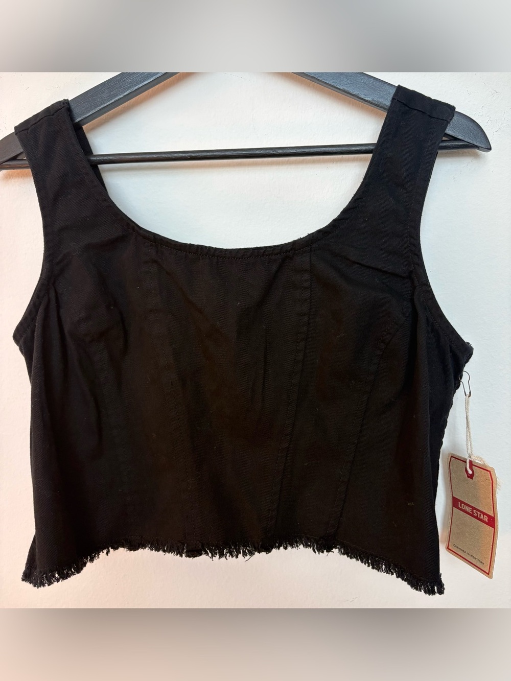 Lone Star Solid Black Corset Style Frayed Hem Cropped Tank Size L Sku 166